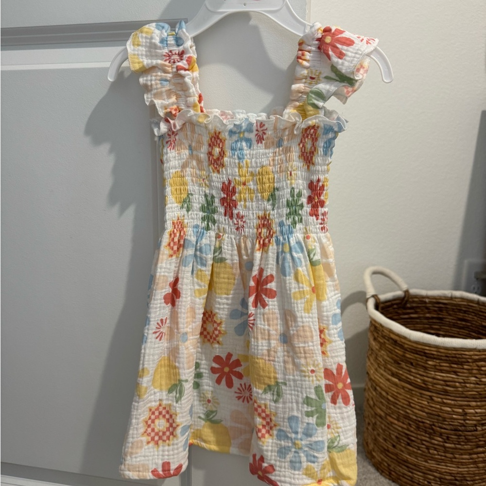 chick pea White Sundress with Yellow, Red, Blue & Green Floral Print